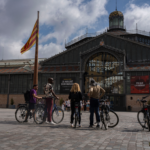 Group standing in front of the old Mercat del Born in Barcelona.